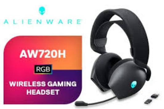 Alienware AW720H Dual-Mode Wireless Gaming Headset - Dolby Atmos Spatial Sound, Wireless 2.4 GHz, 3.5mm Connector Cable, In-line Controls, Integrated Microphone,