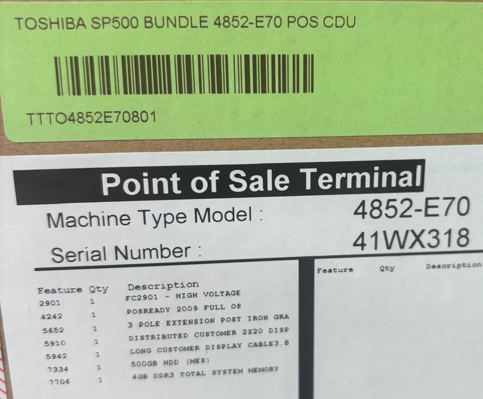 Toshiba 4852-E70 SP500 15-Inch 500Gb Touch Screen POS Terminal (NEW in Box)